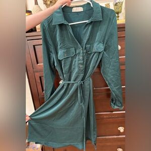 Lucky Brand Emerald Silky Polo Collar Long Sleeve Dress